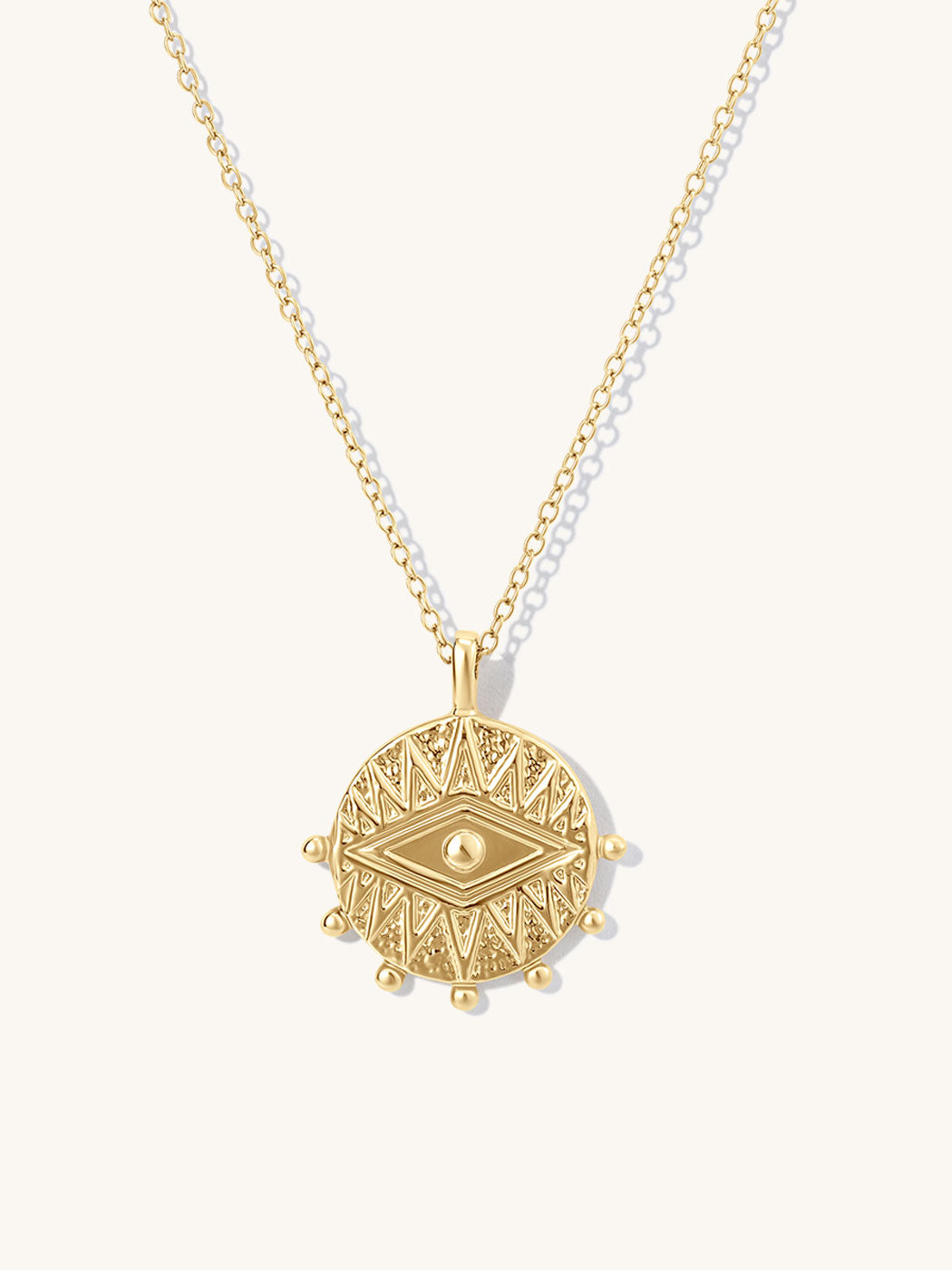 SEEING EVIL EYE NECKLACE IN GOLD HAMMERED TEXTURE