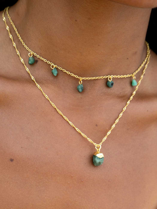 RAW CUT EMERALD CHARM NECKLACE