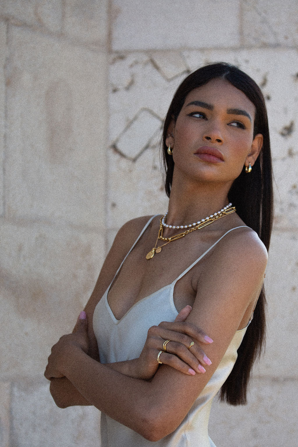 pearl chain necklace unique stacked