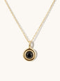 DOMED BLACK AGATE PENDANT ON SIMPLE CHAIN IN GOLD