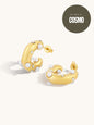 gold organic shaped hoops with pearl and cubiz zirconia studs