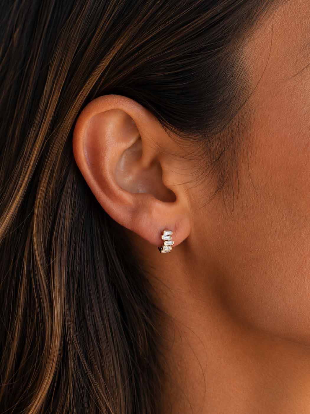 diamante stone huggie set on gold hoop