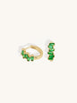 geometric emerald gemstones on gold base huggie