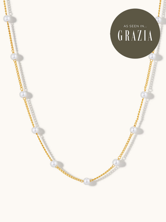 dainty gold and pearl chain necklace
