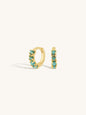 multi turquoise row of stones on gold huggie